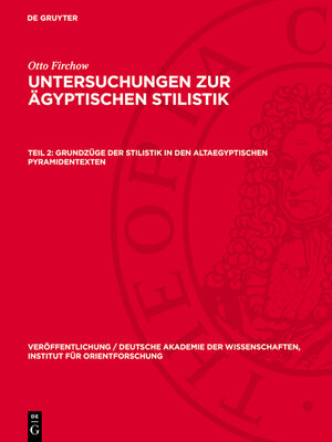 cover image of Grundzüge der Stilistik in den altaegyptischen Pyramidentexten